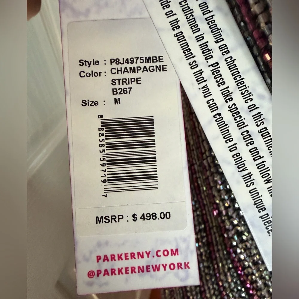 Parker Beaded Cocktail Dress | Champagne Stripe | NWT | Size M | $498 Barney’s - Picture 8 of 10